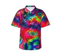 GaxfjRu Color Tie Dye Hawaiian Shirts for Men WomenHawaiian Summer Short-Sleeve Casual Relaxed-Fit Button-Down Black