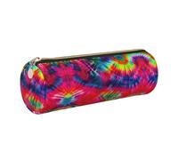 GaxfjRu Color Tie Dye Round Pencil Case Faux Leather - Storage for Pens, Pencils, Markers, Small Supplies Metal Zip with Leather