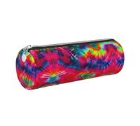 GaxfjRu Color Tie Dye Round Pencil Case Faux Leather - Storage for Pens, Pencils, Markers, Small Supplies Metal Zip with Leather