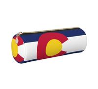 GaxfjRu Colorado Flag Round Pencil Case Faux Leather - Storage for Pens, Pencils, Markers, Small Supplies Metal Zip with Leather