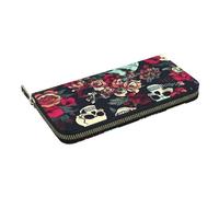 GaxfjRu Colorful Floral Skulls Print Small Leather Wallet for Women, Ladies Credit Card Holder Women's Pocket Purse