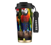 GaxfjRu Colorful Parrots On Tree 20 Oz with Lid, Vacuum Insulated Stainless Steel Coffee Mug, Tumbler for Hot and Cold Drinks