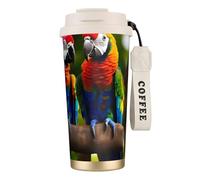GaxfjRu Colorful Parrots On Tree 20 Oz with Lid, Vacuum Insulated Stainless Steel Coffee Mug, Tumbler for Hot and Cold Drinks