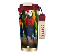 GaxfjRu Colorful Parrots On Tree 20 Oz with Lid, Vacuum Insulated Stainless Steel Coffee Mug, Tumbler for Hot and Cold Drinks