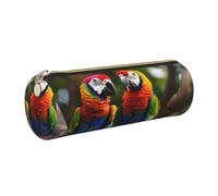GaxfjRu Colorful Parrots On Tree Round Pencil Case Faux Leather - Storage for Pens, Pencils, Markers, Small Supplies Metal Zip with Leather
