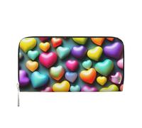 GaxfjRu colorful Rainbow Hearts print Men's Vintage Look Leather Long Wallet Checkbook Wallets,Ladies Credit Card Holder