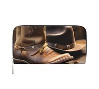 GaxfjRu Cowboy Hat and Boots print Men's Vintage Look Leather Long Wallet Checkbook Wallets,Ladies Credit Card Holder