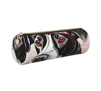 GaxfjRu Cute Animal Farm Dog 1 Round Pencil Case Faux Leather - Storage for Pens, Pencils, Markers, Small Supplies Metal Zip with Leather