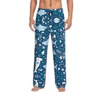 GaxfjRu Cute Blue Fish Men's pajamas for comfortable soft sleep with pocket pull rope - lightweight men's pajamas, Black, XXL