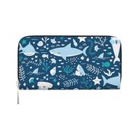 GaxfjRu Cute Blue Fish print Men's Vintage Look Leather Long Wallet Checkbook Wallets,Ladies Credit Card Holder