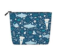 GaxfjRu Cute Blue Fish print Travel Makeup Bag Toiletry Bag akeUp Purse Pouch with Zipper Makeup Organizer for Women, Black, One Size
