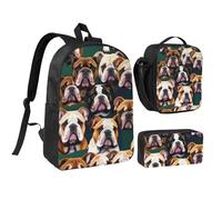 GaxfjRu cute english bulldog print Lightweight Bookbag,3Pcs Backpack School Backpack with Lunch Box and Pencil Pouch