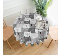 GaxfjRu Cute Funny Grey Cats Pattern 60 Inch Round Tablecloth Up to 40'' Tables,Spill-Proof Wrinkle Free Table Cloth for Kitchen Dining Party