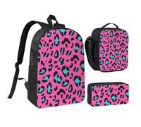 GaxfjRu Cute Leopard print Lightweight Bookbag,3Pcs Backpack School Backpack with Lunch Box and Pencil Pouch