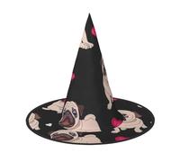 GaxfjRu Cute Pug Print Witch Hat For Women, Cute Halloween Costume Accessories, Adult Witches Hat With,Cosplay & Dress Up