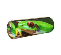 GaxfjRu Cute Red Eyes Tree Frogs Round Pencil Case Faux Leather - Storage for Pens, Pencils, Markers, Small Supplies Metal Zip with Leather