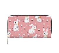GaxfjRu Cute White Rabbit print Men's Vintage Look Leather Long Wallet Checkbook Wallets,Ladies Credit Card Holder