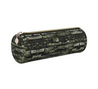GaxfjRu Digital Camo Round Pencil Case Faux Leather - Storage for Pens, Pencils, Markers, Small Supplies Metal Zip with Leather