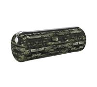 GaxfjRu Digital Camo Round Pencil Case Faux Leather - Storage for Pens, Pencils, Markers, Small Supplies Metal Zip with Leather