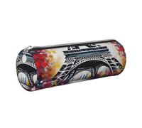 GaxfjRu Eiffel Tower Paris Painting Round Pencil Case Faux Leather - Storage for Pens, Pencils, Markers, Small Supplies Metal Zip with Leather