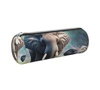 GaxfjRu Elephant Family Round Pencil Case Faux Leather - Storage for Pens, Pencils, Markers, Small Supplies Metal Zip with Leather