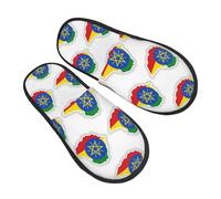 GaxfjRu Ethiopia Flag Map Plush Winter Slippers for Indoor Use, Soft Warm House Slippers for Guests and Home Comfort Unisex, Black, 5
