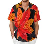 GaxfjRu Fall Red Leaves Hawaiian Shirt for Men Beach Vacation Summer Short Sleeve Button Down Mens Shirts Casual Stylish