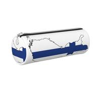 GaxfjRu Finnish Flag Map Round Pencil Case Faux Leather - Storage for Pens, Pencils, Markers, Small Supplies Metal Zip with Leather