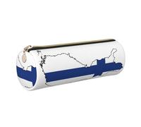 GaxfjRu Finnish Flag Map Round Pencil Case Faux Leather - Storage for Pens, Pencils, Markers, Small Supplies Metal Zip with Leather