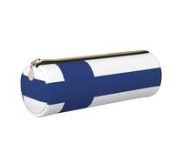 GaxfjRu Finnish Flag Round Pencil Case Faux Leather - Storage for Pens, Pencils, Markers, Small Supplies Metal Zip with Leather