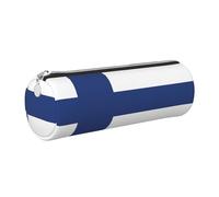 GaxfjRu Finnish Flag Round Pencil Case Faux Leather - Storage for Pens, Pencils, Markers, Small Supplies Metal Zip with Leather