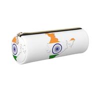 GaxfjRu Flag Map of India Round Pencil Case Faux Leather - Storage for Pens, Pencils, Markers, Small Supplies Metal Zip with Leather