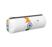 GaxfjRu Flag Map of India Round Pencil Case Faux Leather - Storage for Pens, Pencils, Markers, Small Supplies Metal Zip with Leather