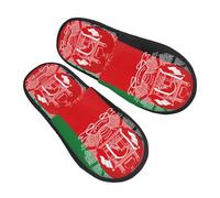 GaxfjRu Flag of Afghanistan Plush Winter Slippers for Indoor Use, Soft Warm House Slippers for Guests and Home Comfort Unisex, Black, 5
