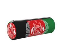 GaxfjRu Flag of Afghanistan Round Pencil Case Faux Leather - Storage for Pens, Pencils, Markers, Small Supplies Metal Zip with Leather