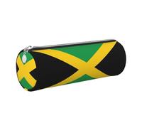 GaxfjRu Flag of Jamaica Round Pencil Case Faux Leather - Storage for Pens, Pencils, Markers, Small Supplies Metal Zip with Leather
