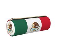 GaxfjRu Flag of Mexico Round Pencil Case Faux Leather - Storage for Pens, Pencils, Markers, Small Supplies Metal Zip with Leather