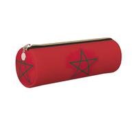 GaxfjRu Flag of Morocco Round Pencil Case Faux Leather - Storage for Pens, Pencils, Markers, Small Supplies Metal Zip with Leather