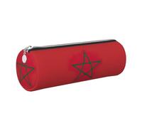 GaxfjRu Flag of Morocco Round Pencil Case Faux Leather - Storage for Pens, Pencils, Markers, Small Supplies Metal Zip with Leather