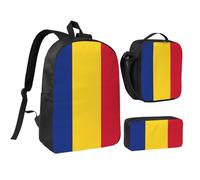 GaxfjRu Flag of Romania print Lightweight Bookbag,3Pcs Backpack School Backpack with Lunch Box and Pencil Pouch