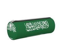 GaxfjRu Flag of Saudi Arabia Round Pencil Case Faux Leather - Storage for Pens, Pencils, Markers, Small Supplies Metal Zip with Leather