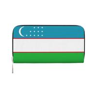 GaxfjRu Flag of the Republic of Uzbekistan print Men's Vintage Look Leather Long Wallet Checkbook Wallets,Ladies Credit Card Holder