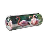 GaxfjRu Flamingos and Pineapples Round Pencil Case Faux Leather - Storage for Pens, Pencils, Markers, Small Supplies Metal Zip with Leather