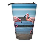 GaxfjRu Flamingos On The Beach Print Portable Telescoping Pencil Bag, Organizer with Multiple Slots, for Writing Tools Accessories