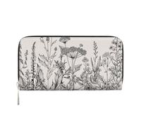 GaxfjRu Floral Herbs Botanical Engraving print Men's Vintage Look Leather Long Wallet Checkbook Wallets,Ladies Credit Card Holder