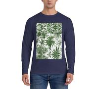 GaxfjRu Flowering Herbs and Herbaceous Plants Print Casual Crewneck Lightweight Sweater Men's Long Sleeve Shirts, Sizes S-3X Navy Blue