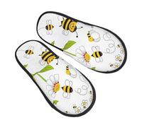 GaxfjRu Flying Bees Daisy Honey Plush Winter Slippers for Indoor Use, Soft Warm House Slippers for Guests and Home Comfort Unisex, Black, 5