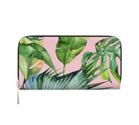 GaxfjRu Fresh banana leaves print Men's Vintage Look Leather Long Wallet Checkbook Wallets,Ladies Credit Card Holder