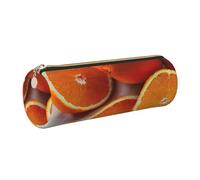 GaxfjRu Fresh Orange Fruit Round Pencil Case Faux Leather - Storage for Pens, Pencils, Markers, Small Supplies Metal Zip with Leather