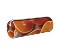 GaxfjRu Fresh Orange Fruit Round Pencil Case Faux Leather - Storage for Pens, Pencils, Markers, Small Supplies Metal Zip with Leather